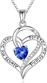 Sister Gifts Sister Birthstone Necklaces, 925 Sterling Silver Birthstone Necklace Sister Jewelry Sister Gifts from Sisters Mothers Day Birthday Christmas Gifts for Sister
