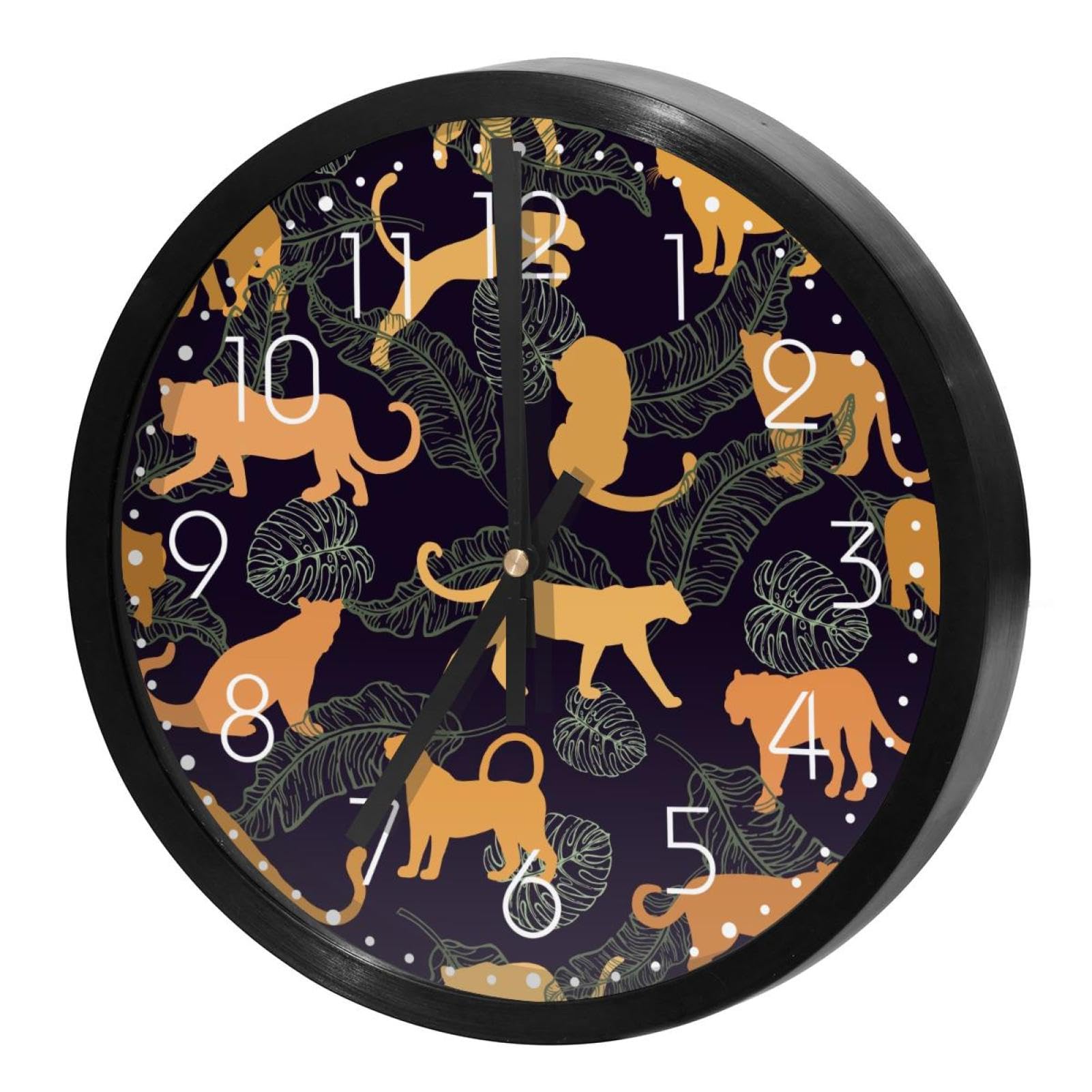 Horloge murale à quartz haut de gamme sans tic-tac avec silhouettes léopards dorées