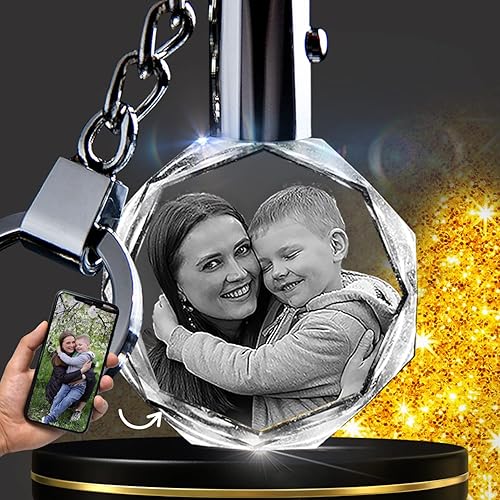 Miniatura 4 de CAPTUR3D Llaveros personalizados, con luz LED, grabado con láser, grabado personalizado con foto 2D, llavero de cristal fotográfico, regalo único de