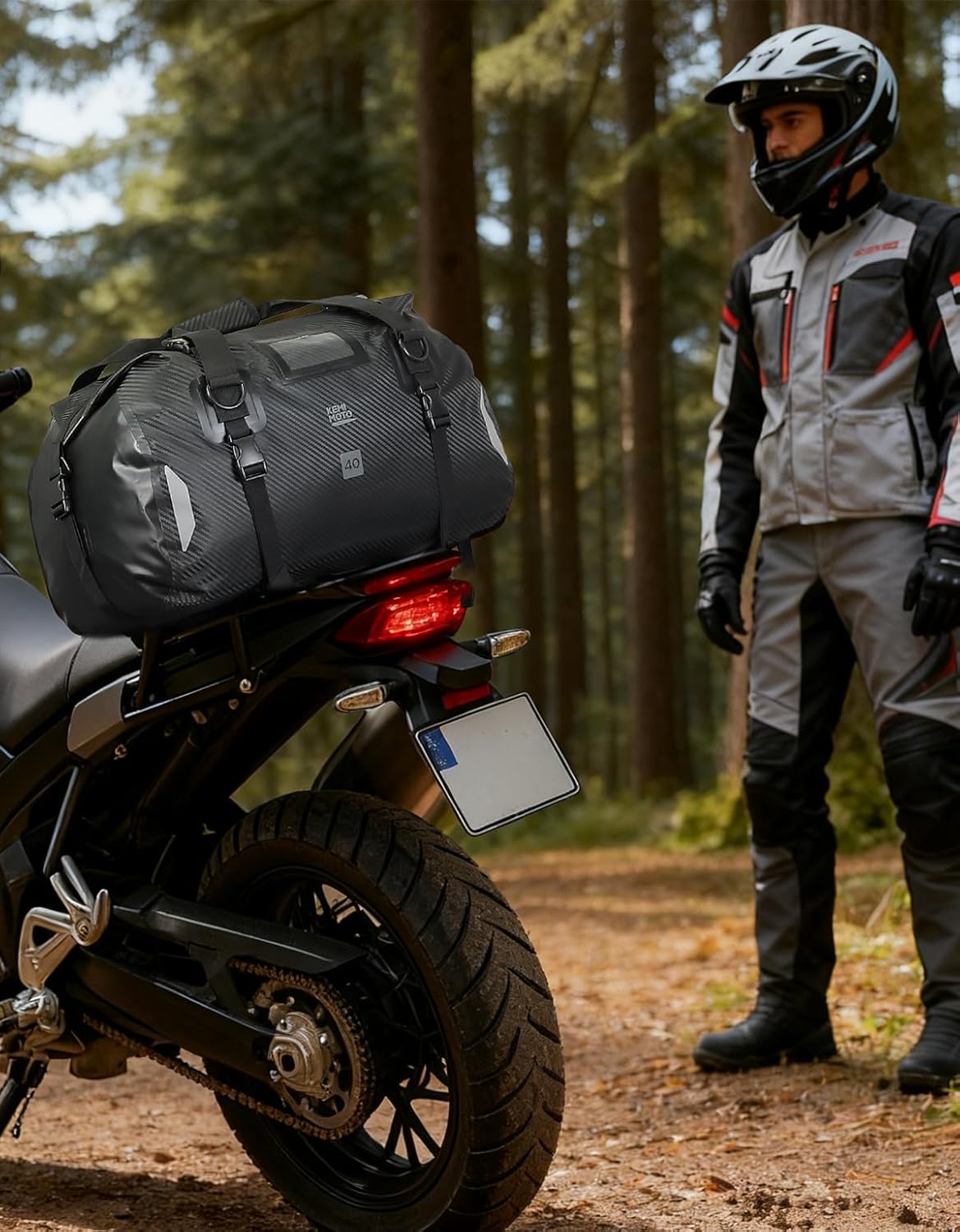 KEMIMOTO Waterproof Motorcycle Dry Bag – Duffle Tail Bag Soft Luggage, 25L/40L/65L Large Capacity with 4 Quick-Release Straps, Dustproof for Touring, Adventure, Motorcycling & Camping Black