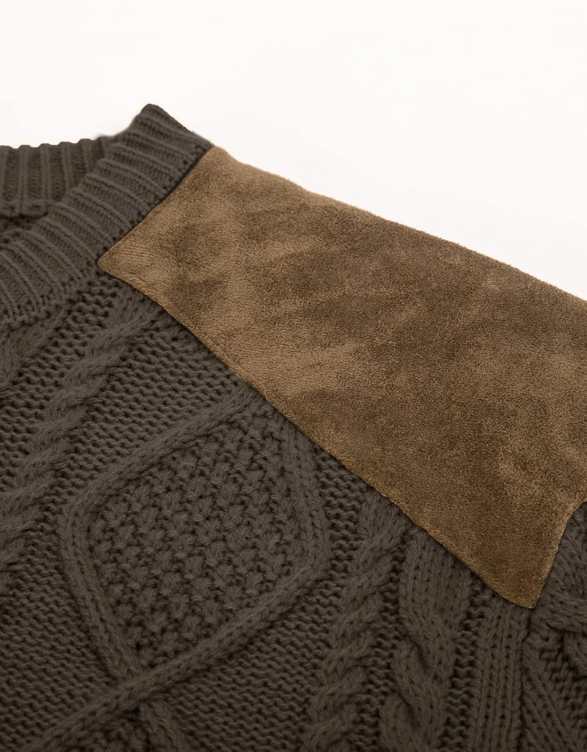 PJ PAUL JONES Mens Sweater Military Cable Knit Crewneck Vintage Long Sleeve Pulllover Sweaters with Suede Patchwork - Image 5