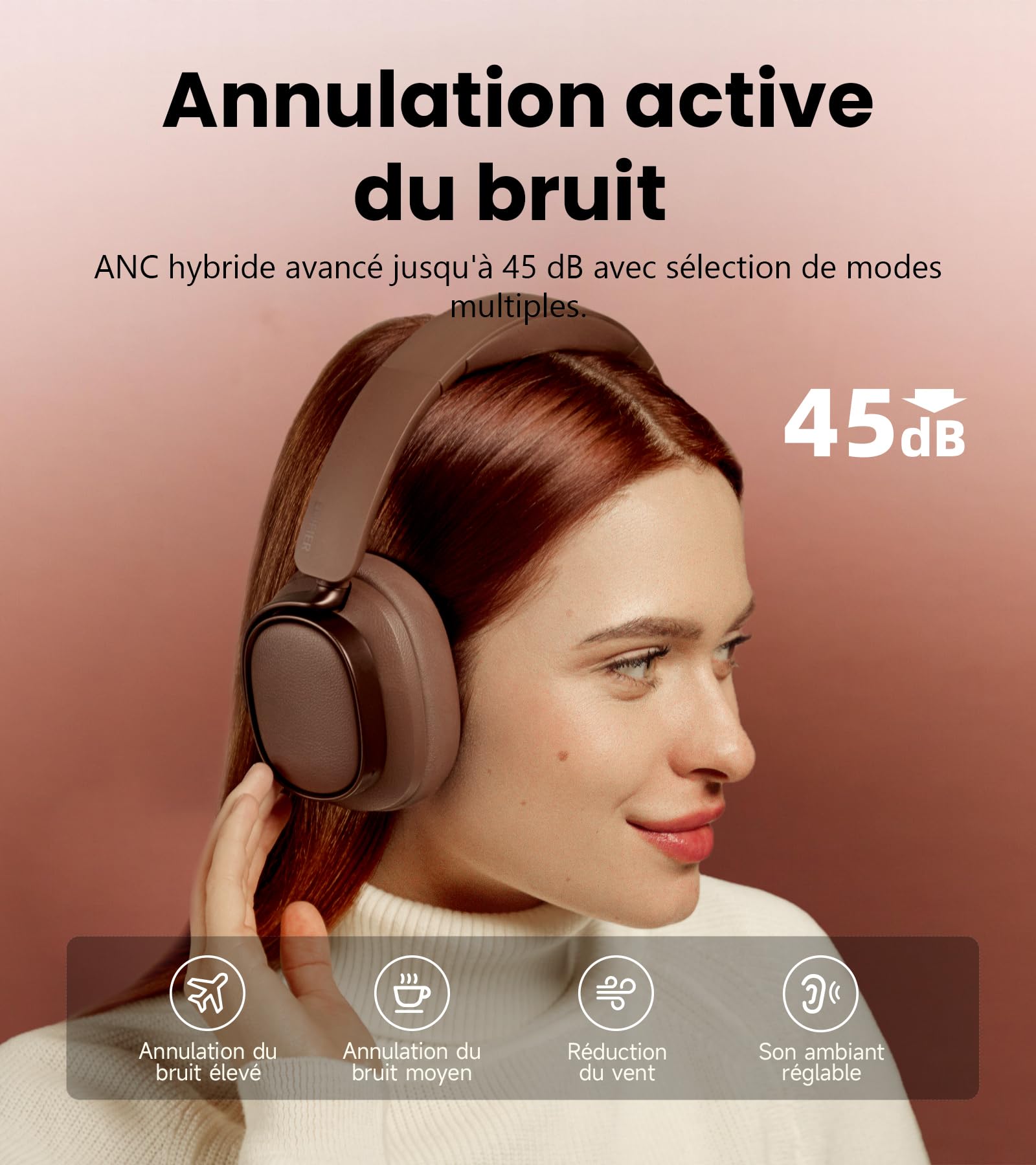 Edifier ES850NB Casque Supra-auriculaire sans Fil à réduction de Bruit, Hi-Res Audio, LDAC, 92H d'autonomie, Bluetooth 5.4 & Multipoint, AI Call Noise Reduction, Touch Control, Foldable Design，Marron