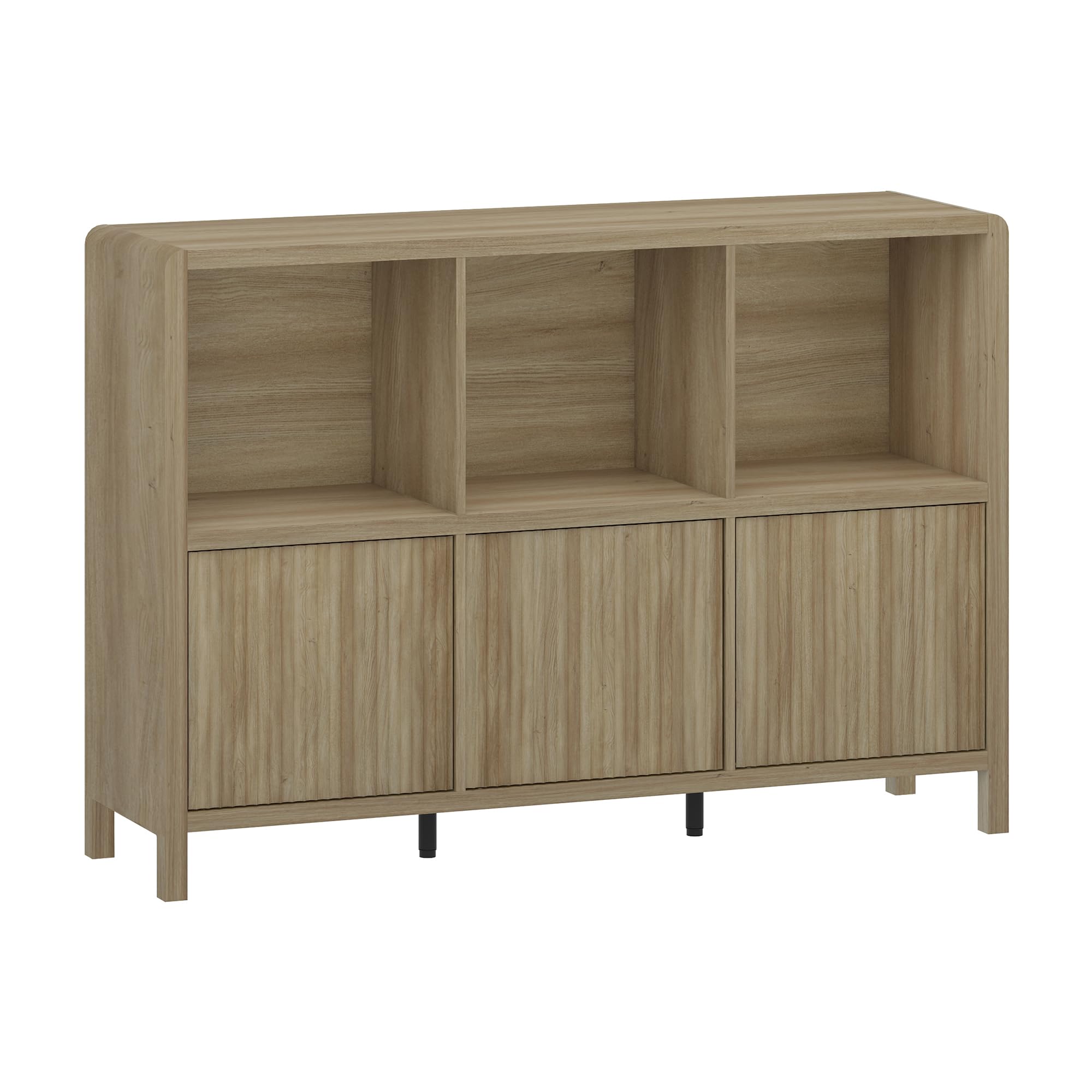 [en.casa] Lukkodso komoda do salonu z 3 drzwiami, komoda typu push-to-open, 6 półek, 77 x 110 x 30 cm, imitacja dębu, rustykalna