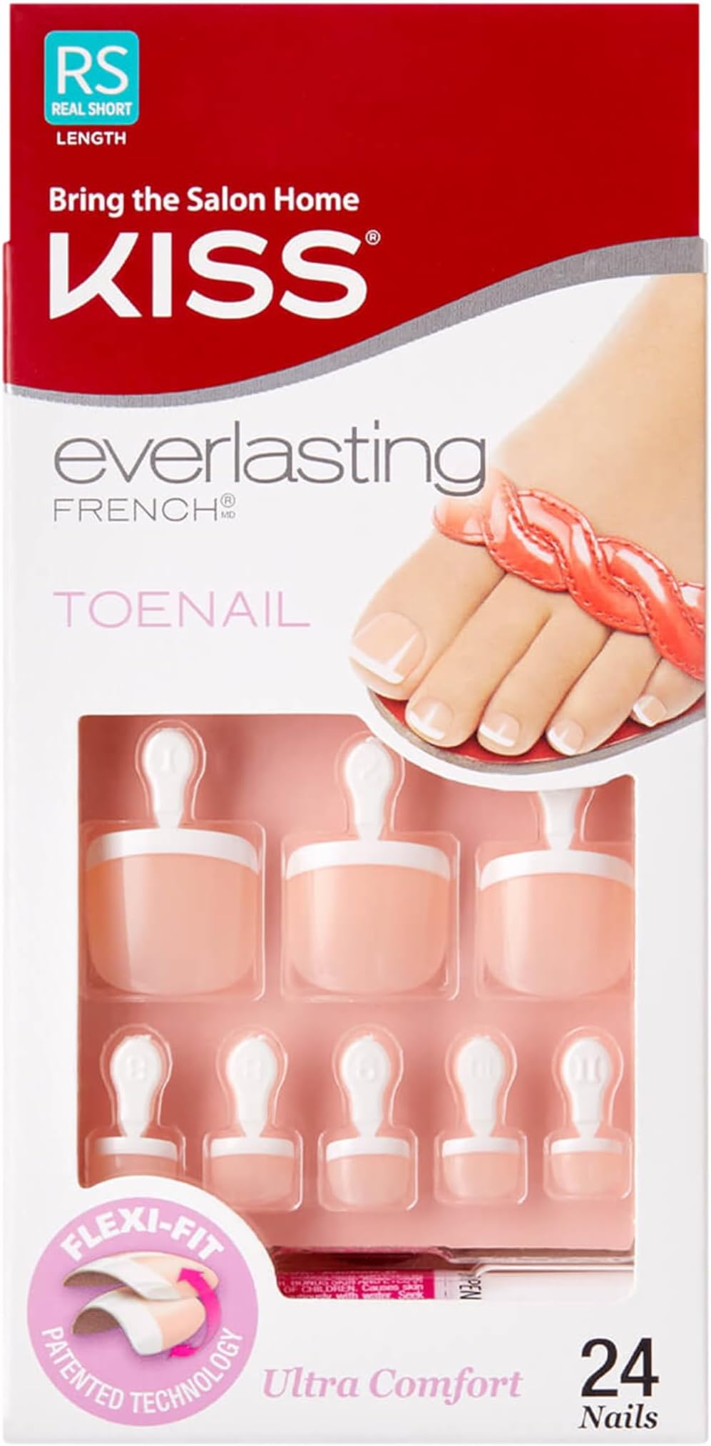 KISS Everlasting, Press On Toenails, Nail Glue Included, 'Limitless', Beige, Real Short Size, Squoval Shape, Includes 24 Nails, 2g Glue, 1 Manicure Stick, 1 Mini file