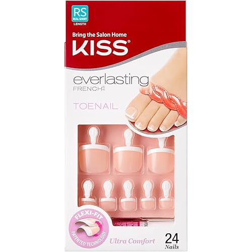 KISS Everlasting, Press On Toenails, Nail Glue Included, 'Limitless', Beige, Real Short Size, Squoval Shape, Includes 24 Nails, 2g Glue, 1 Manicure Stick, 1 Mini file