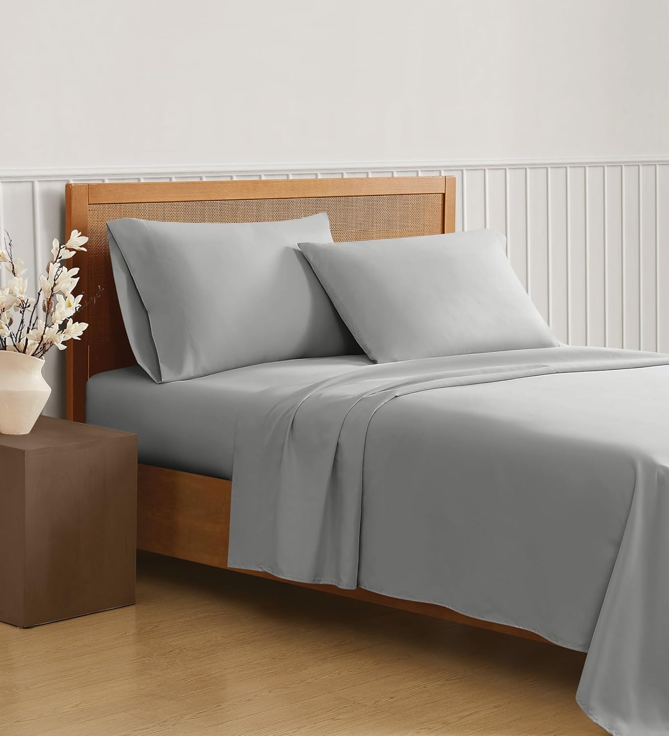 TRULY SOFT Green Solid Grey Queen 4 Piece Sheet Set, Solid Color Themed, Oeko-TEX Certified Confidence