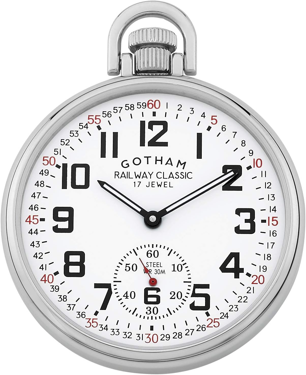 Men's Stainless Steel Mechanical Hand Wind Railroad Style Pocket Watch # GWC14108S