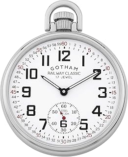 Men's Stainless Steel Mechanical Hand Wind Railroad Style Pocket Watch # GWC14108S