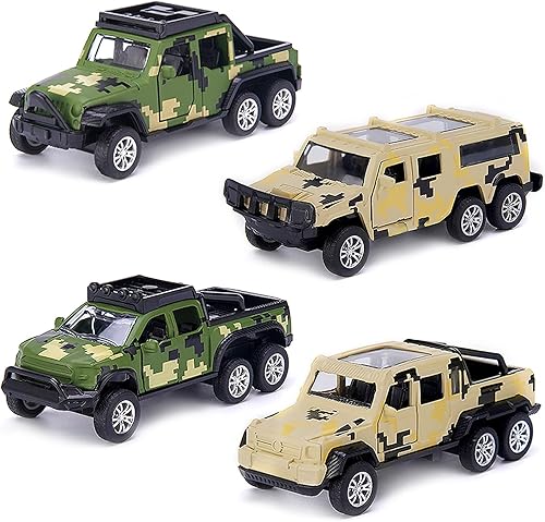 Juego de camión de vehículos militares fundidos a presión, paquete de 4 juguetes de metal modelo del ejército, juegos de autos todoterreno, regalos