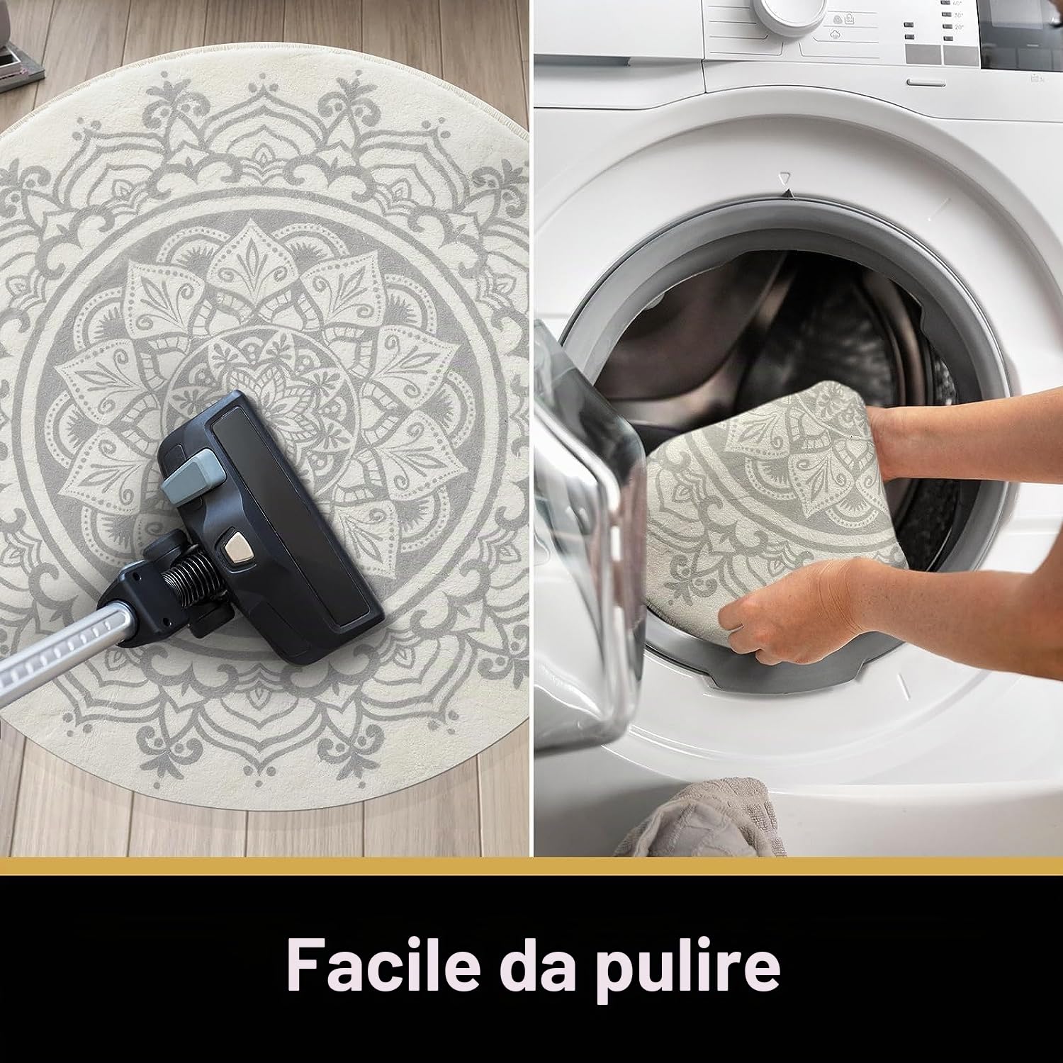 Carvapet Tappeto Rotondo 150cm Morbida Microfibra Tappeto a Cerchio Salotto Cameretta Soggiorno Antiscivolo Lavabile Mandala Boho Tappeti di Zona(Grigio Mandala)