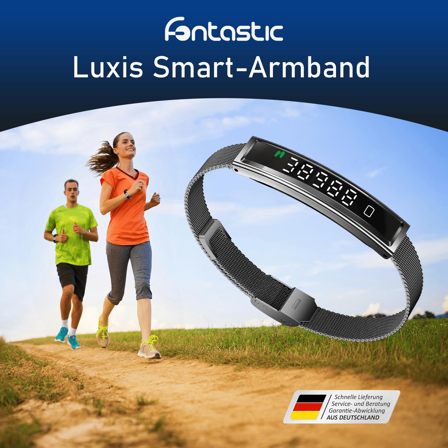Fontastic Smartband Luxis LED-Display Pulsmesser SpO2 Schlaftracker Schrittzähler BT 5.3 1ATM Metallband Silikonband Roségold