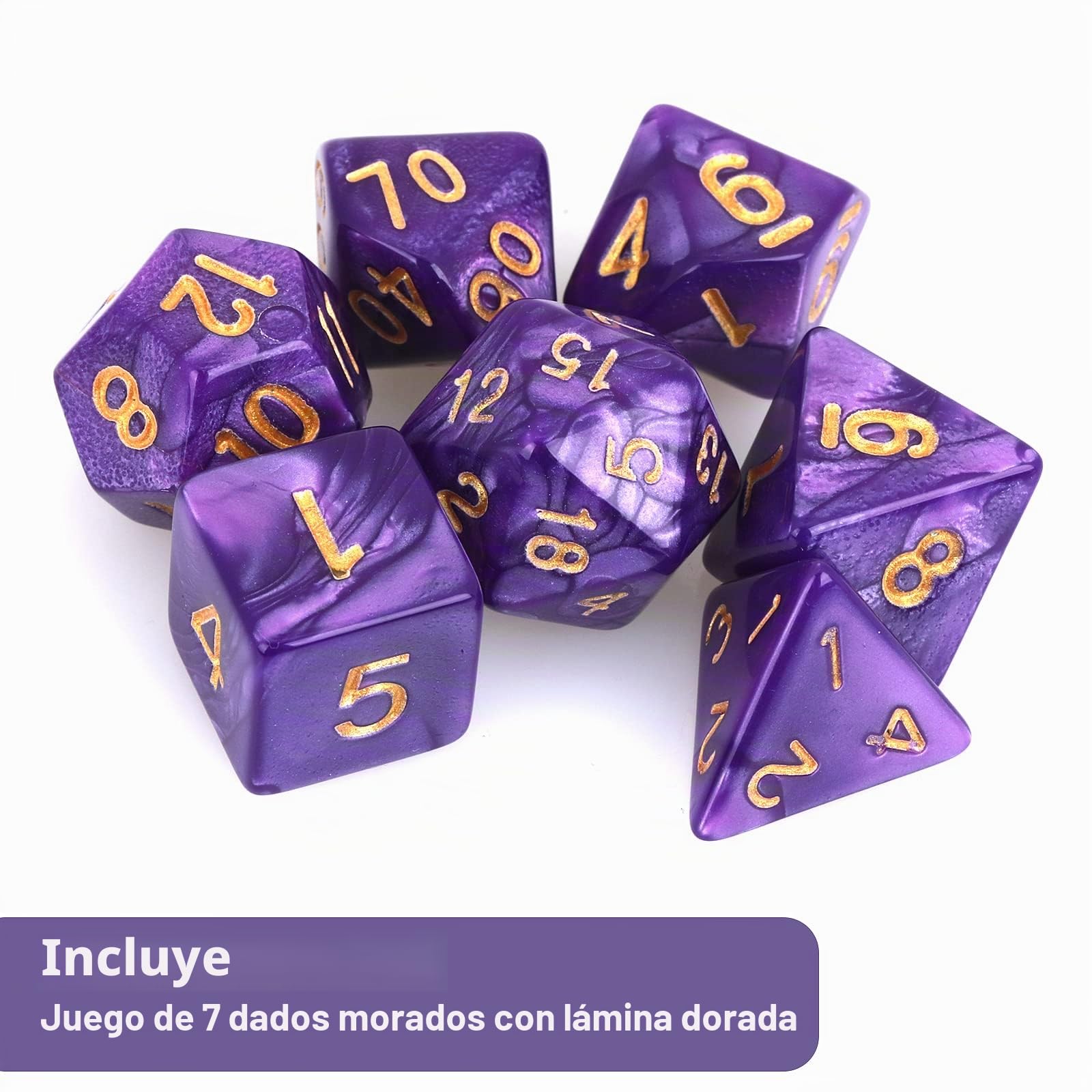 DND - Juego de dados para Dungeon and Dragons, 7 piezas de dados poliédricos de nebulosa morada, juegos de rol, juegos de mesa D&D D20 D12 D10 D8 D6 D4