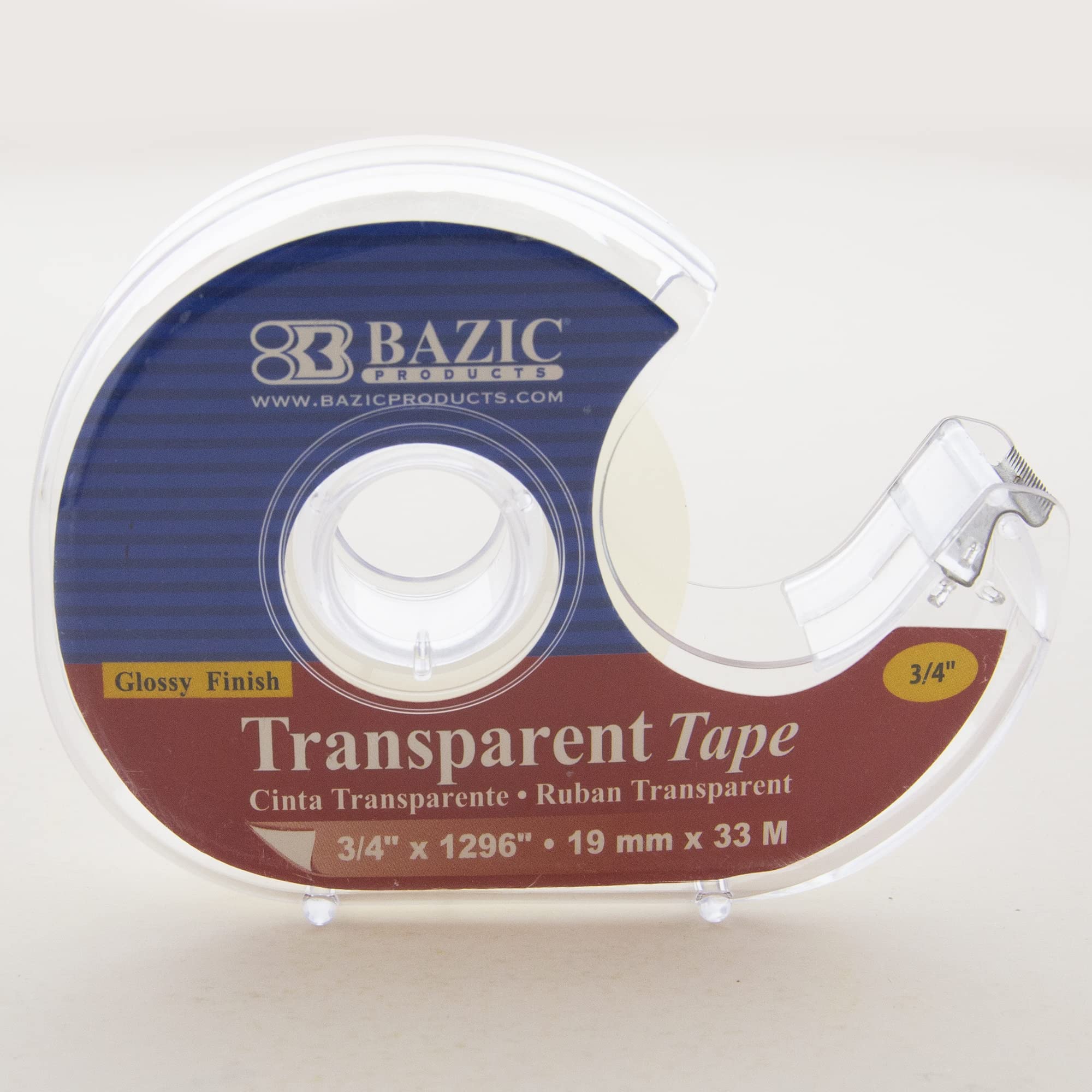 Bazic Lot de 24 rouleaux de ruban adhésif transparent avec dévidoir Finition brillante pour le bureau et la maison