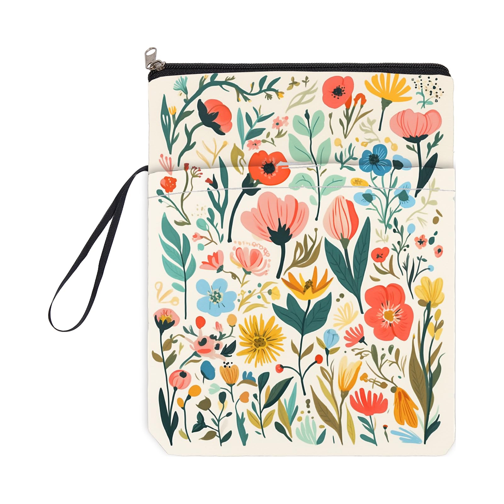 NICENEEDED 9" x 11.4" Book Cover with Zipper and Front Pocket, Waterproof Cloth Washable Book Protector with Handle, Flowers Book Sleeve for Paperbacks โ image 1