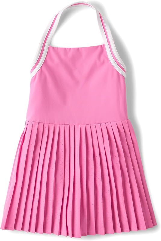 Girls' Active Sleevless Quick Dry Halter Pleated Tennis Dresses