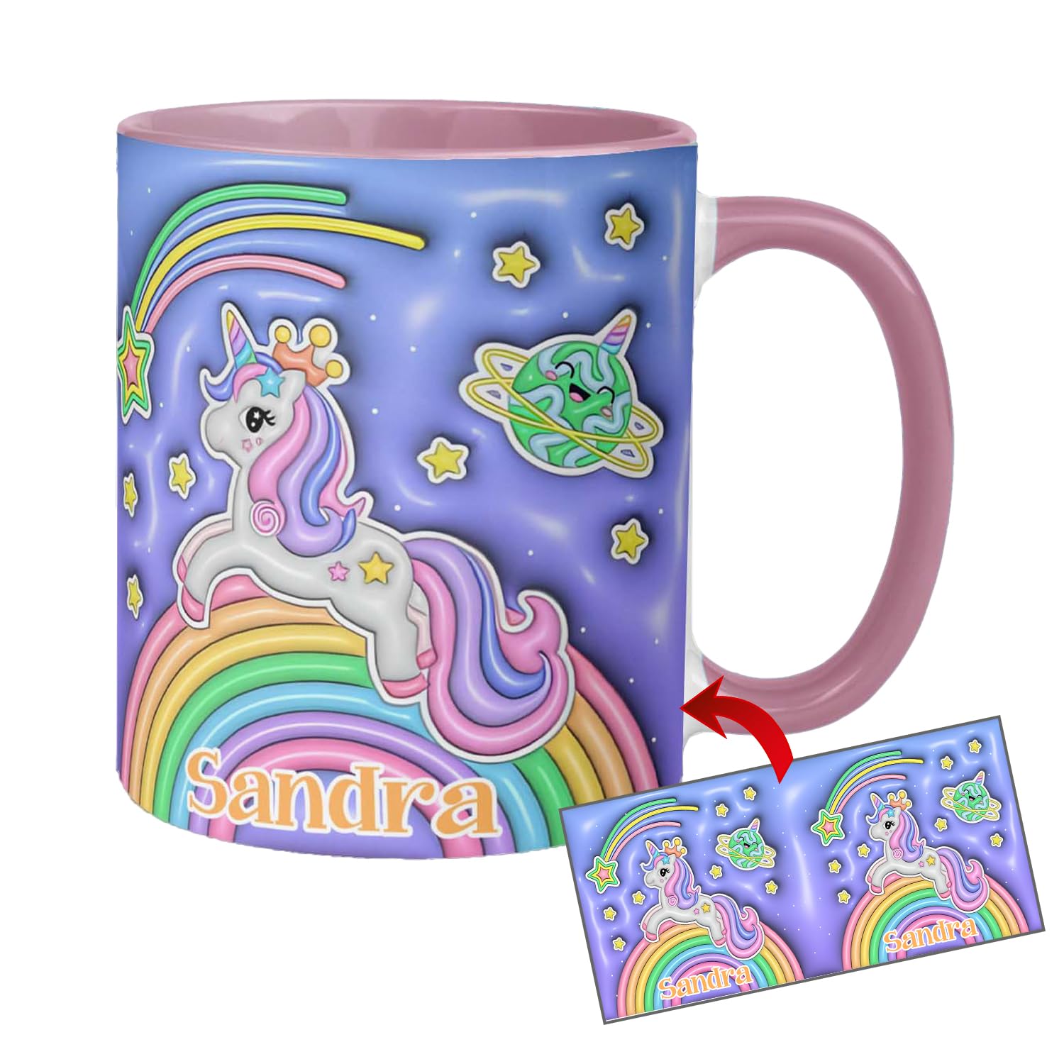 Kembilove Taza personalizada con nombre – Taza Unicornio – Tazas de cerámica coloridas de Unicornios y Arcoíris – Taza de cafe de 350 ML – Tazas originales para regalar (Diseño 4)