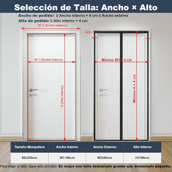 Mosquitera Puerta Magnética 60x200 cm, Cierre Automático, Instalación Sin Taladrar, Cortina Mosquitera Puerta Exterior Resistente al Viento, Tallas Múltiples (Negro) - 4