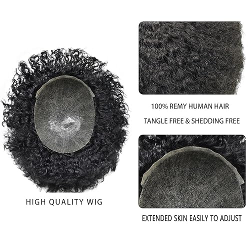 Miniatura 6 de LYRICAL HAIR Afro Toupee - Pelucas masculinas de onda afro para hombres negros, pelucas masculinas de polietileno completo de piel fina, sistema de