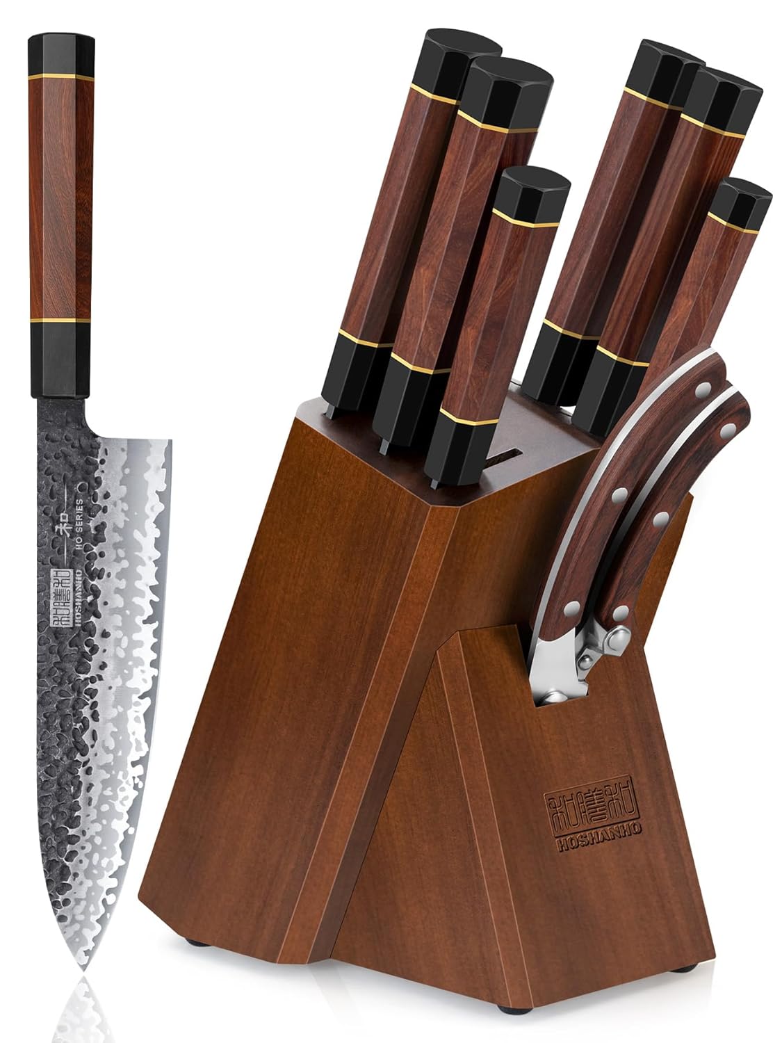 HOSHANHO 8 Pieces Knife Set Japanese High Carbon Steel Kitchen Knives Set with Block Hand Forged Ultra Sharp