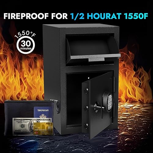 Miniatura 3 de Caja de seguridad comercial de 4 CUB a prueba de fuego, impermeable, caja fuerte para dinero con antipesca y bolsa ignífuga gratis para el hogar,