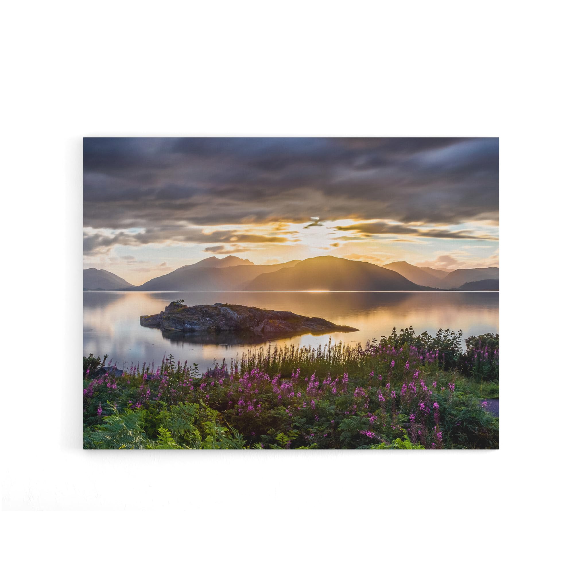 Artery8 Trienke Sunset Loch Linnhe Scotland Canvas Wall Art Print 18X24: Tranquil Scottish landscape print, calming decor for homes or nature-inspired rooms