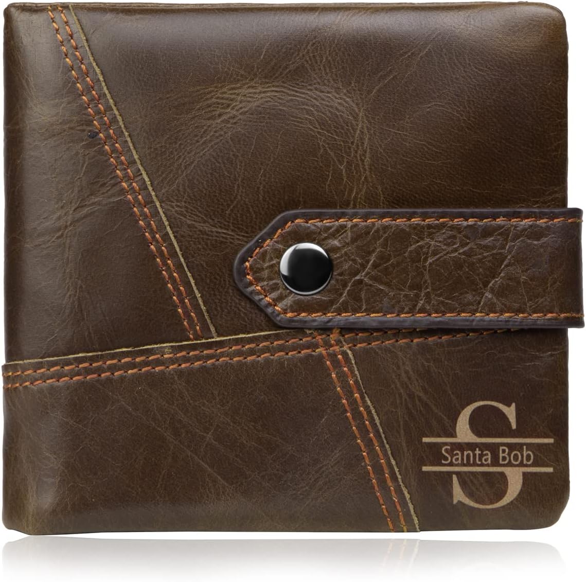 Genuine Leather Mens Wallet Personalized Mens Wallets Custom Text & Initials Bifold Wallet for Men Husband Dad Son as Birthday Father's Day Gifts