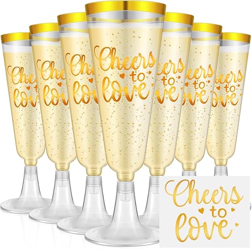 150 calcomanías de plástico para despedida de soltera para copas de champán y de "Cheers to Love", desechables, copas de champán de 5 onzas con disponible en Yaxa Colombia
