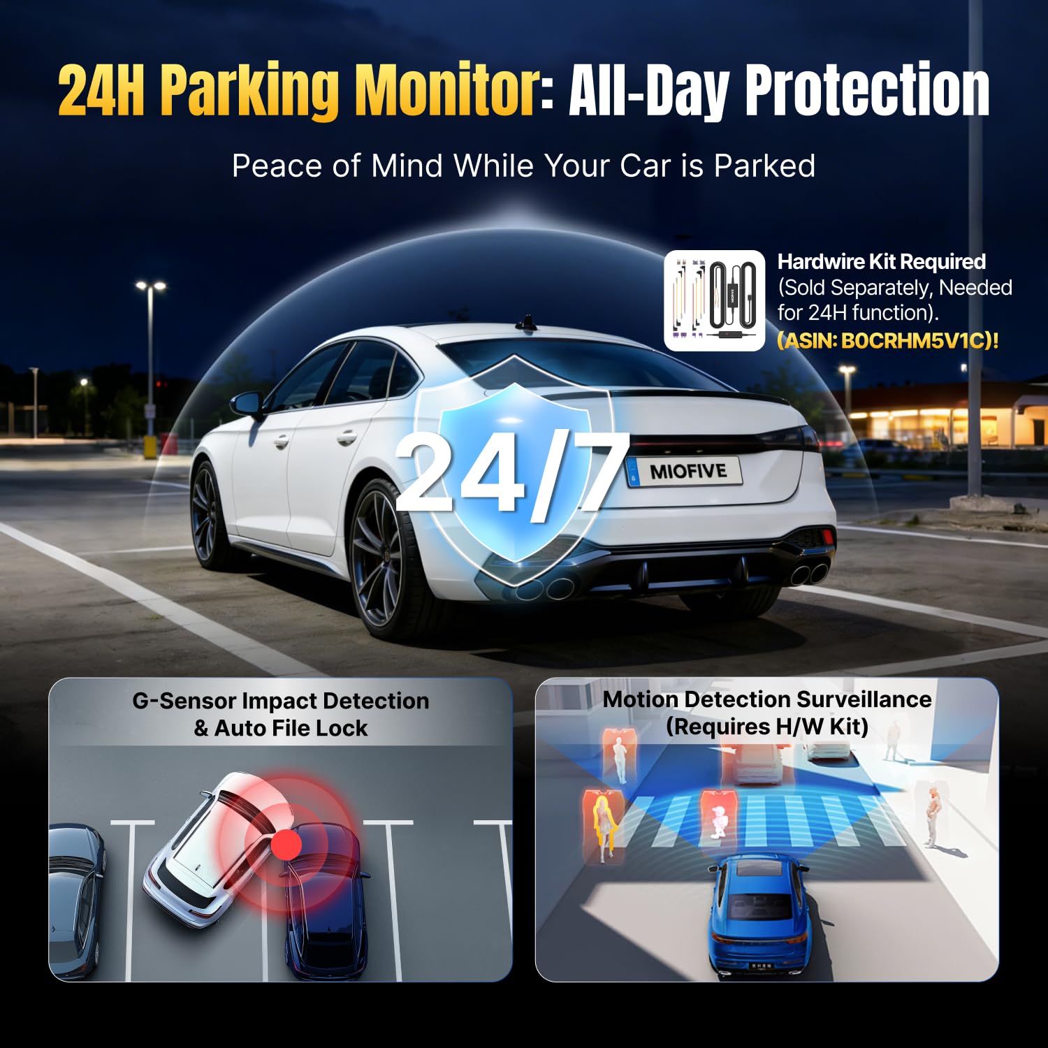 Miofive 4K+2K Dual Dash Cam Front and Rear, Pre-installed 64GB Card, 5GHz Wi-Fi Bluetooth GPS, 3" IPS Screen, HDR Night Vision, 24H Parking Mode, AI Start & UK Speed Camera Detection — view 7