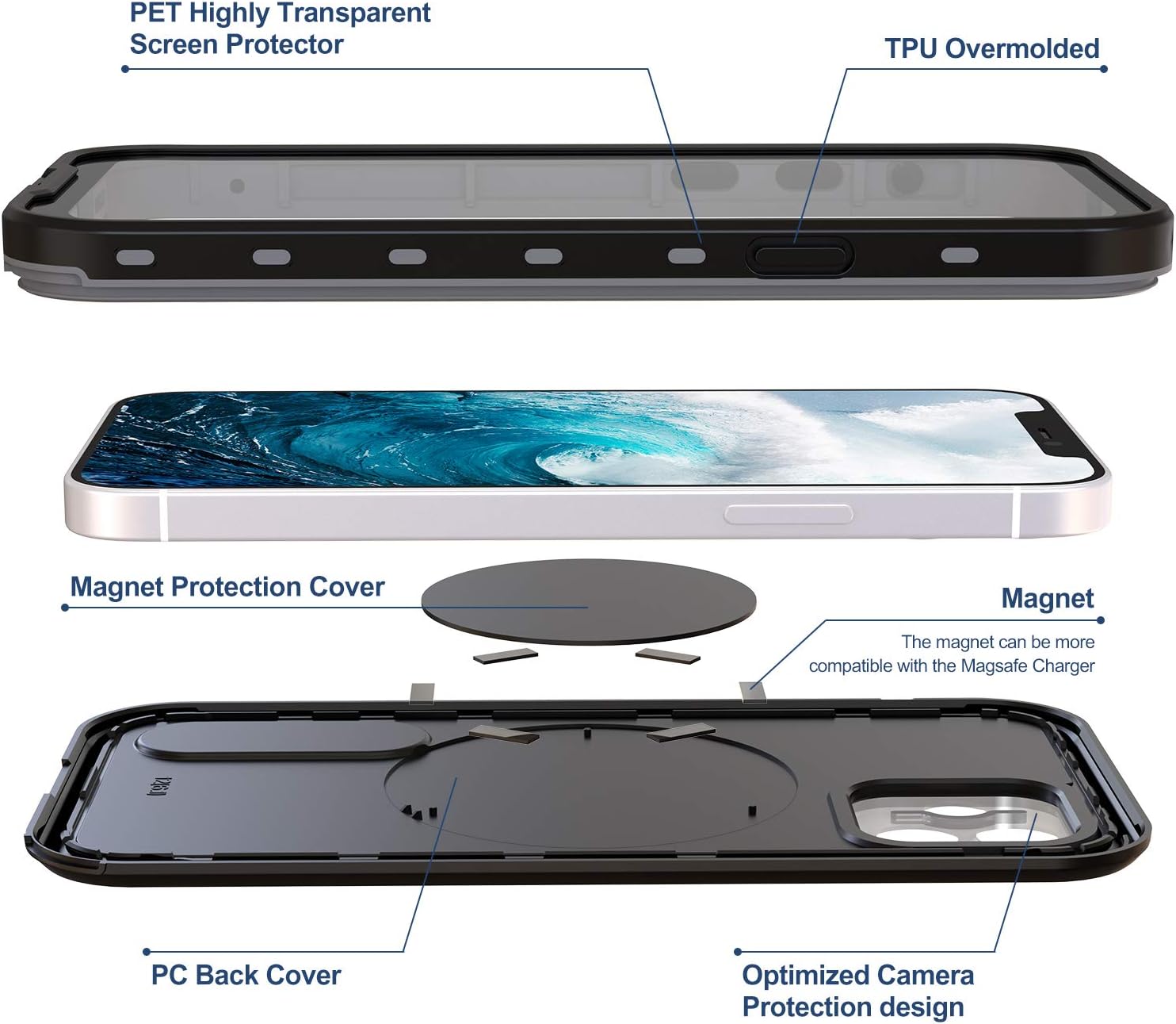 iPhone 12 Pro Waterproof Case 6.1 inch, Fansteck Built-in Magnet for Magsafe Charger & Portable Kickstand, IP68 Full Body Waterproof Shockproof Dustproof Snowproof Case for iPhone 12 Pro(Black)
