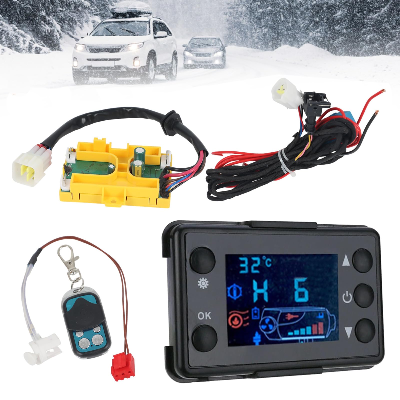 12 V / 24 V Auto-Luftdieselheizungsset, 3rd Hauptplatine Steuerplatine mit Fernbedienung + LCD-Monitorschalter + Kabelbaum + Sensor für chinesische Dieselheizung 2 kW, 3 kW, 5 kW, 8 kW