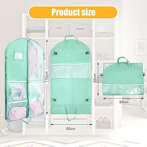 Vista 92 de Paquete de 2 bolsas de ropa para colgar ropa de viaje, bolsa de baile de 40 pulgadas, bolsas de ropa de baile para bailarines, artículos esenciales