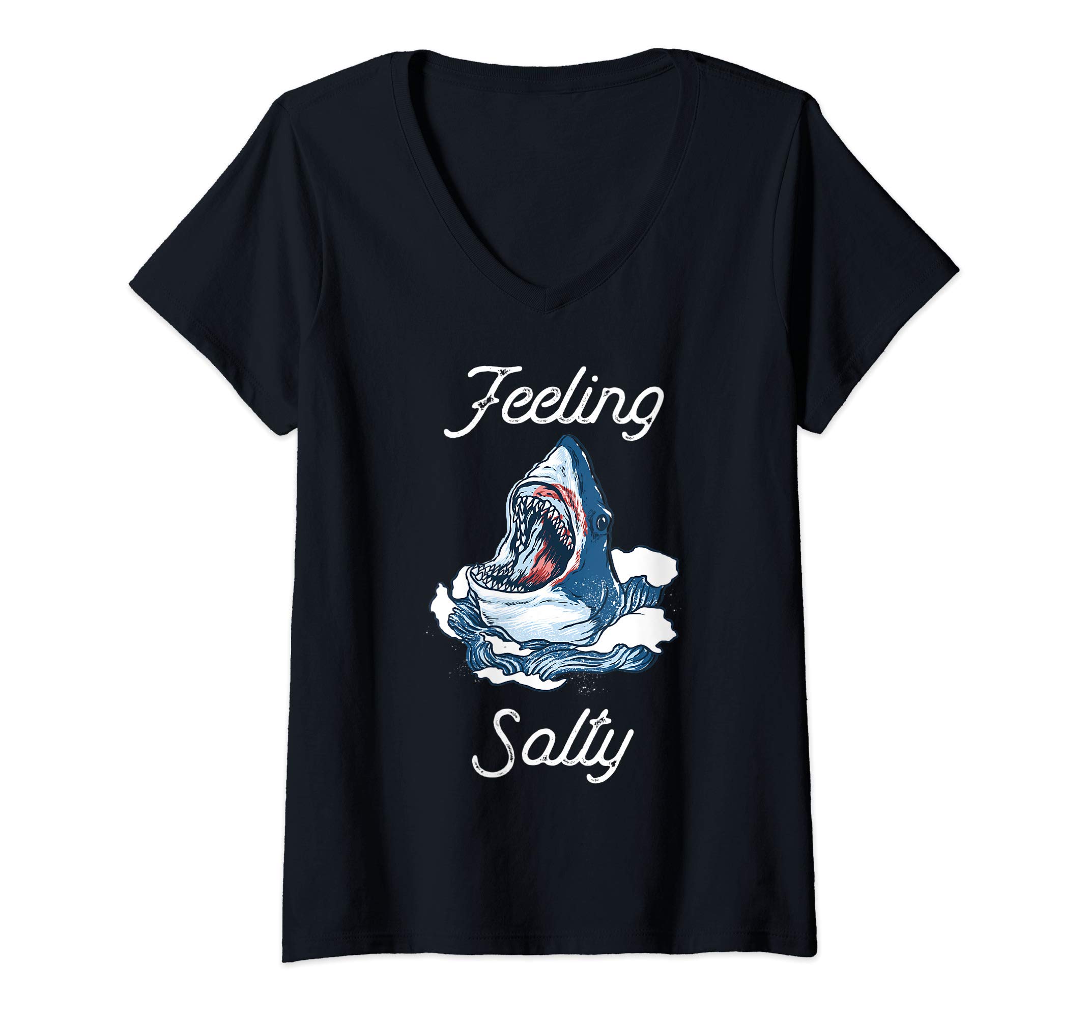 Womens Shark Gift For Shark Lovers Retro Vintage Feeling Salty V-Neck T-Shirt