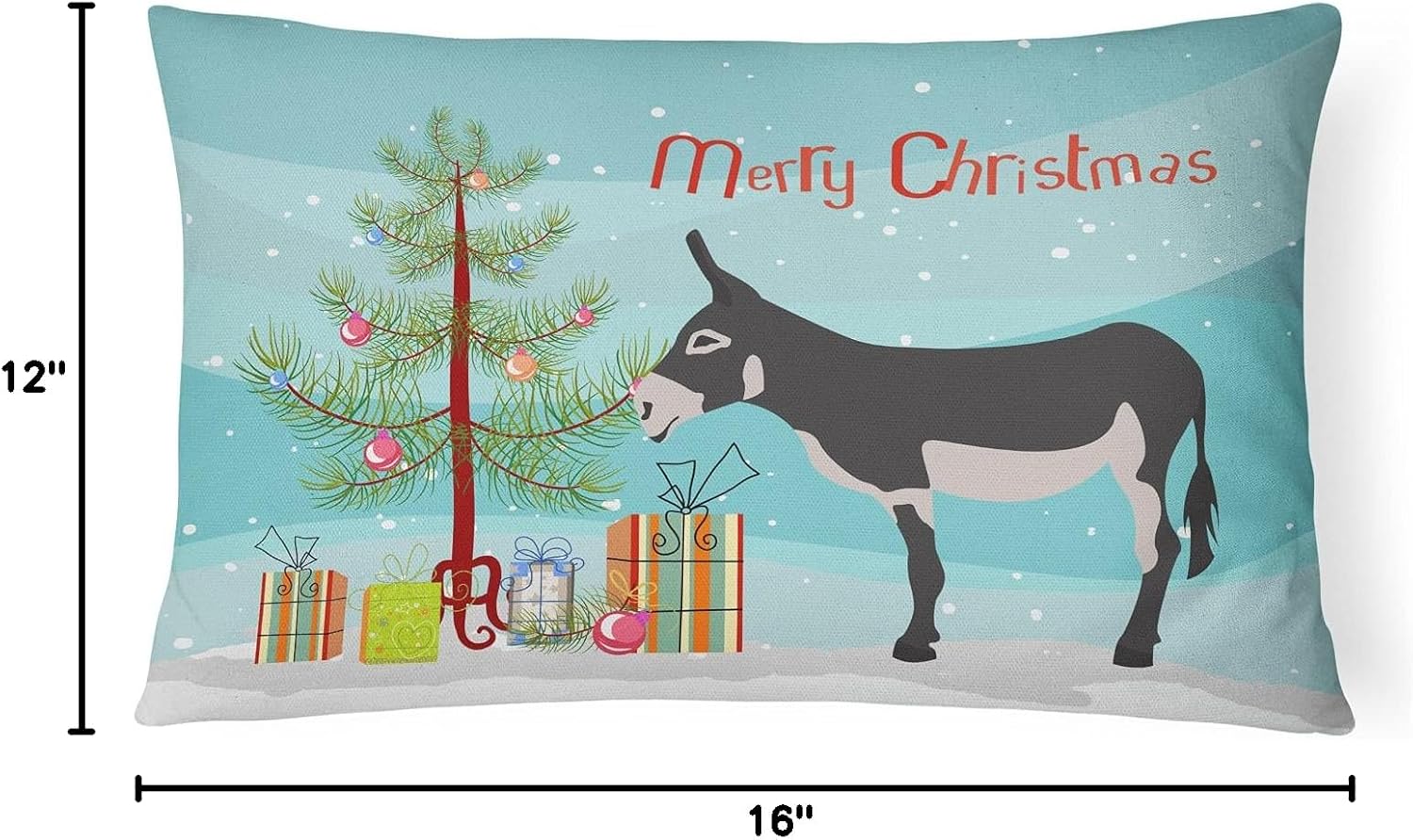 Caroline's Treasures BB9211PW1216 American Mammoth Jack Donkey Christmas Canvas Fabric Decorative Pillow, Teal Machine Washable, Indoor Outdoor Decorative Pillow for Couch, Bed or Patio, 12HX16W