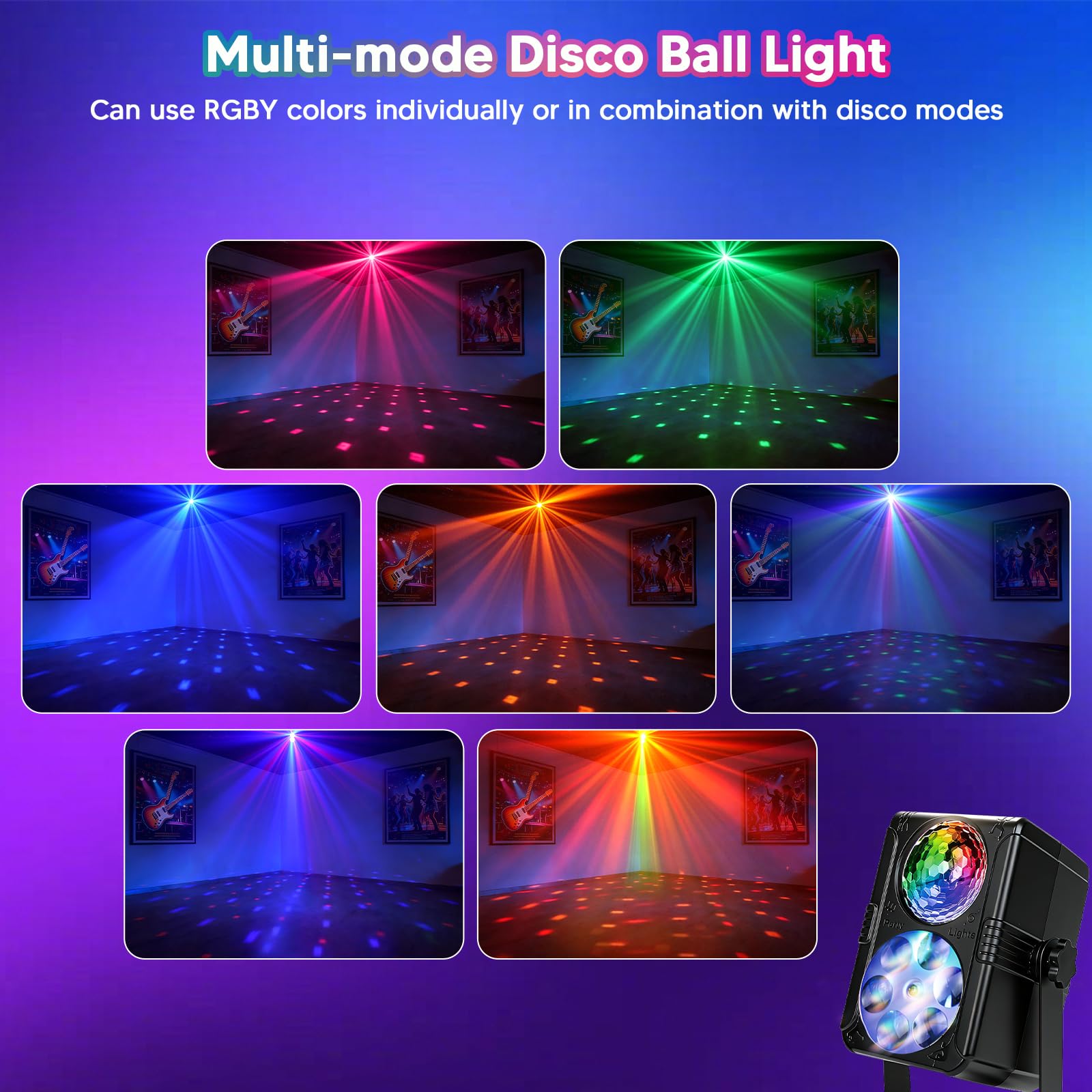 Luci da Palcoscenico Discoteca,YAZEKY 60 Motivi RGB Luce della Festa Della Discoteca,3 in 1 con Effetto UV, Luce Stroboscopica Discoteca Attivata dalla Musica USB Girevole a 360° (Red&Green, YSH-437)