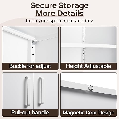 Miniatura 80 de Armario de almacenamiento de metal, gabinetes de garaje de 2 puertas, caninete de herramientas de utilidad de acero, caninetes de bloqueo corto con