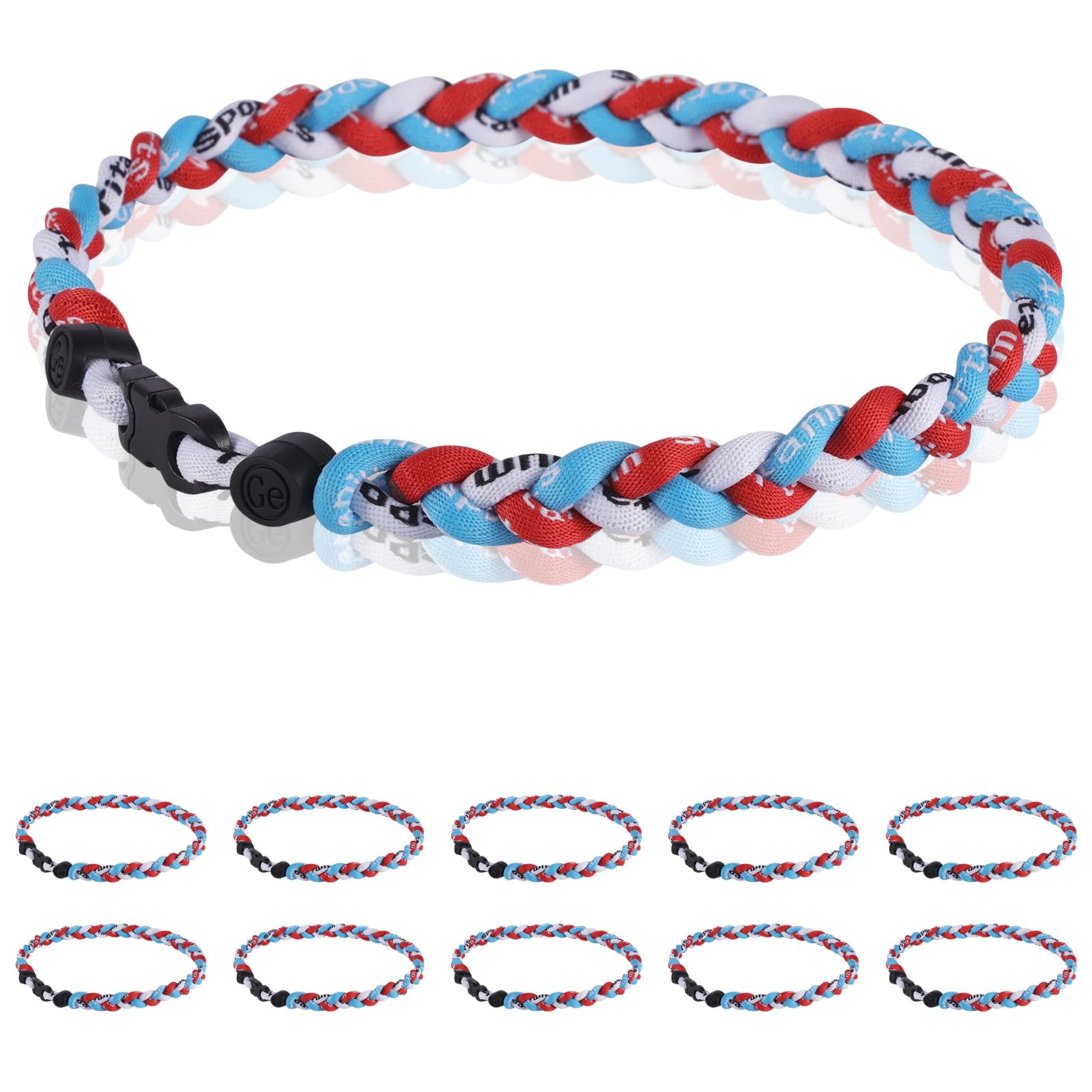 12 Pack Baseball Necklace 18inch, Team Gift for Baseball Funs, Three Braided Titanium Tornado Rope Design, with Muti - Color for Pick