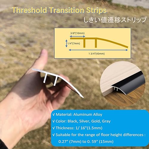Miniatura 3 de Tira de umbral de transición de piso de aluminio, tira de tapado de borde para piso laminado, alfombra de vinilo, cubierta de hueco, decoración de