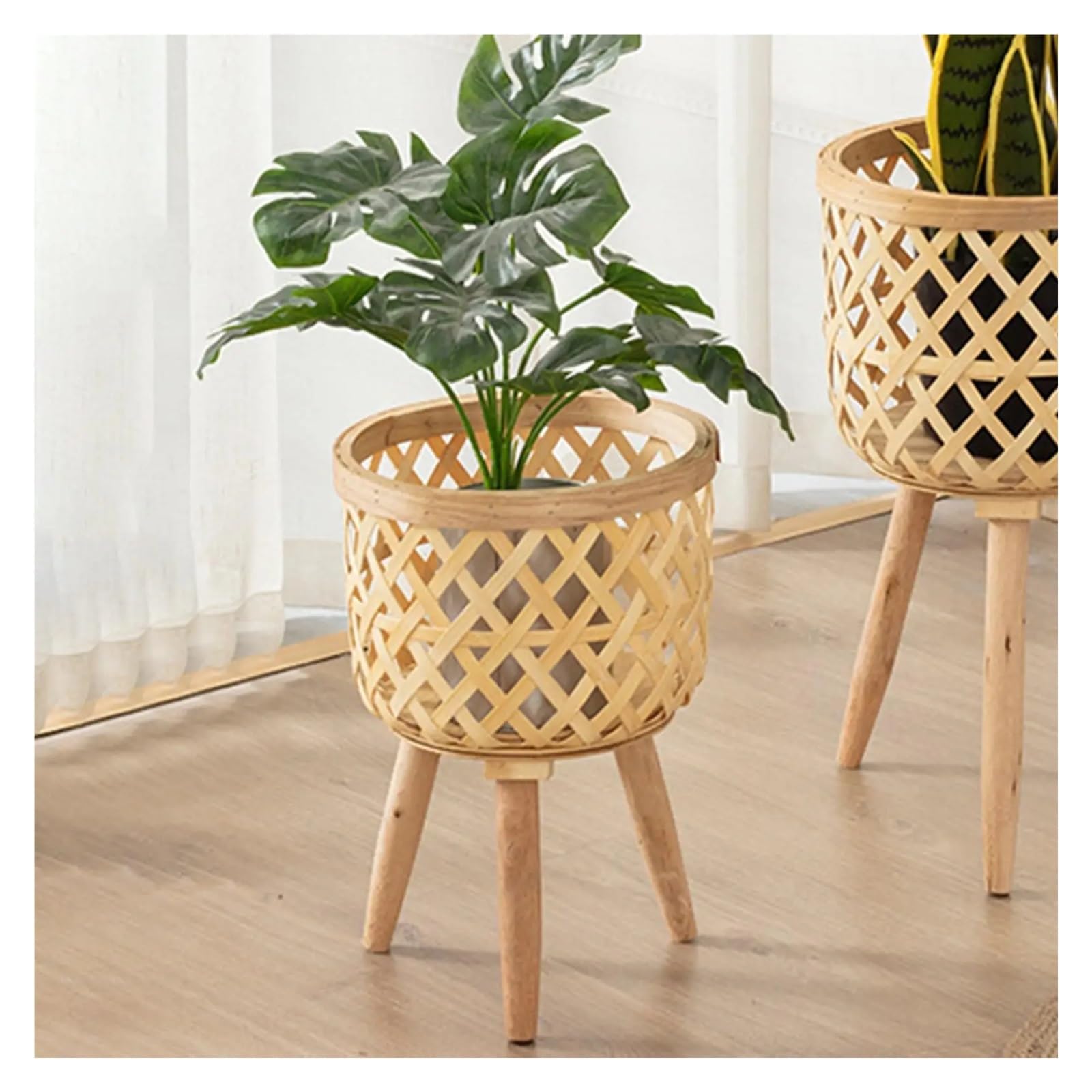 Wiklinowy kosz piknikowy, Hand Woven Wooden Flower Pot Beige 21.5x21.5x32.5cm For Indoor Outdoor Plants