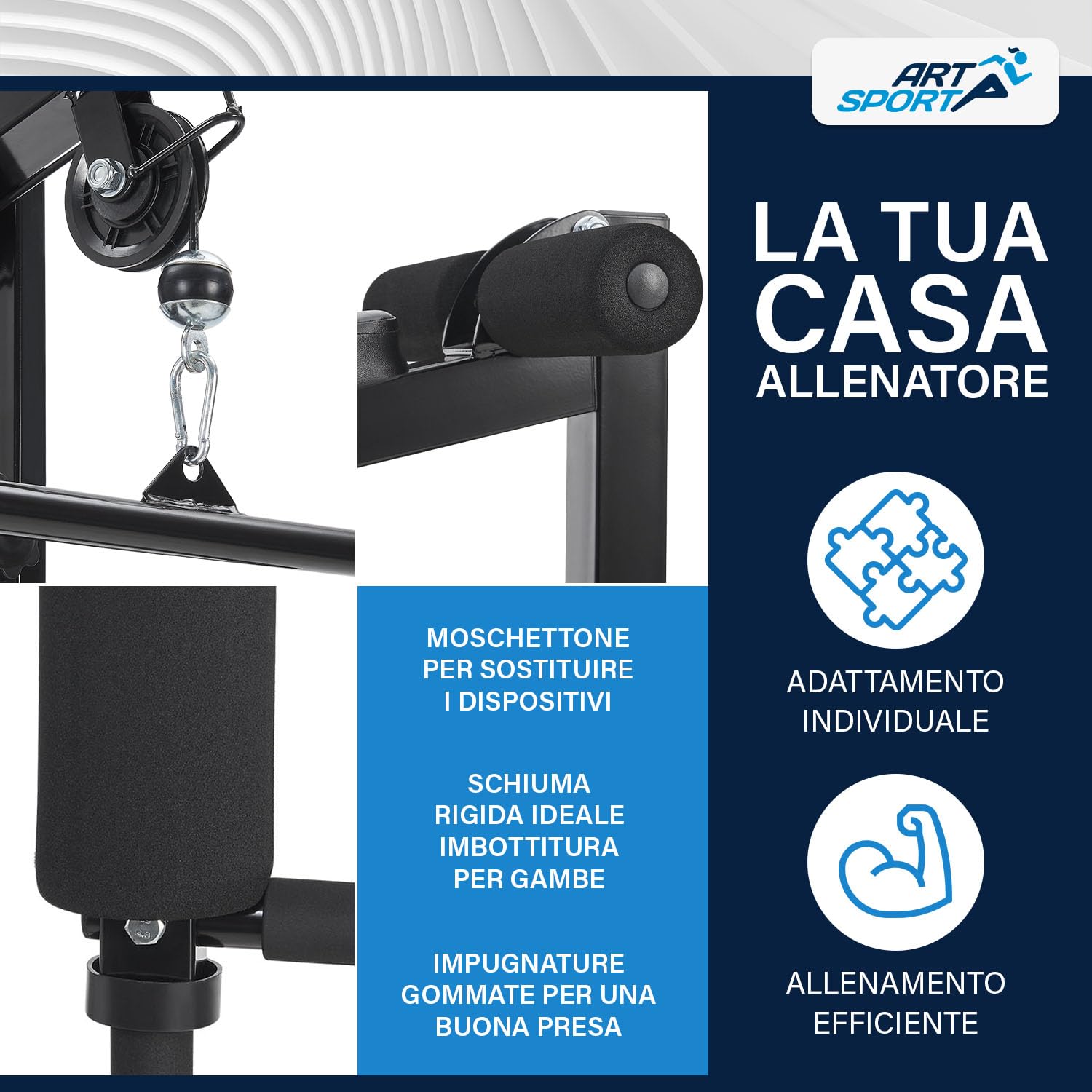ArtSport Panca Multifunzione ProfiGym 2000 con barra lat e butterfly, cavo di trazione e estensore delle gambe - 9 pesi da 40 kg - Stazione multifunzionale per allenamento a casa