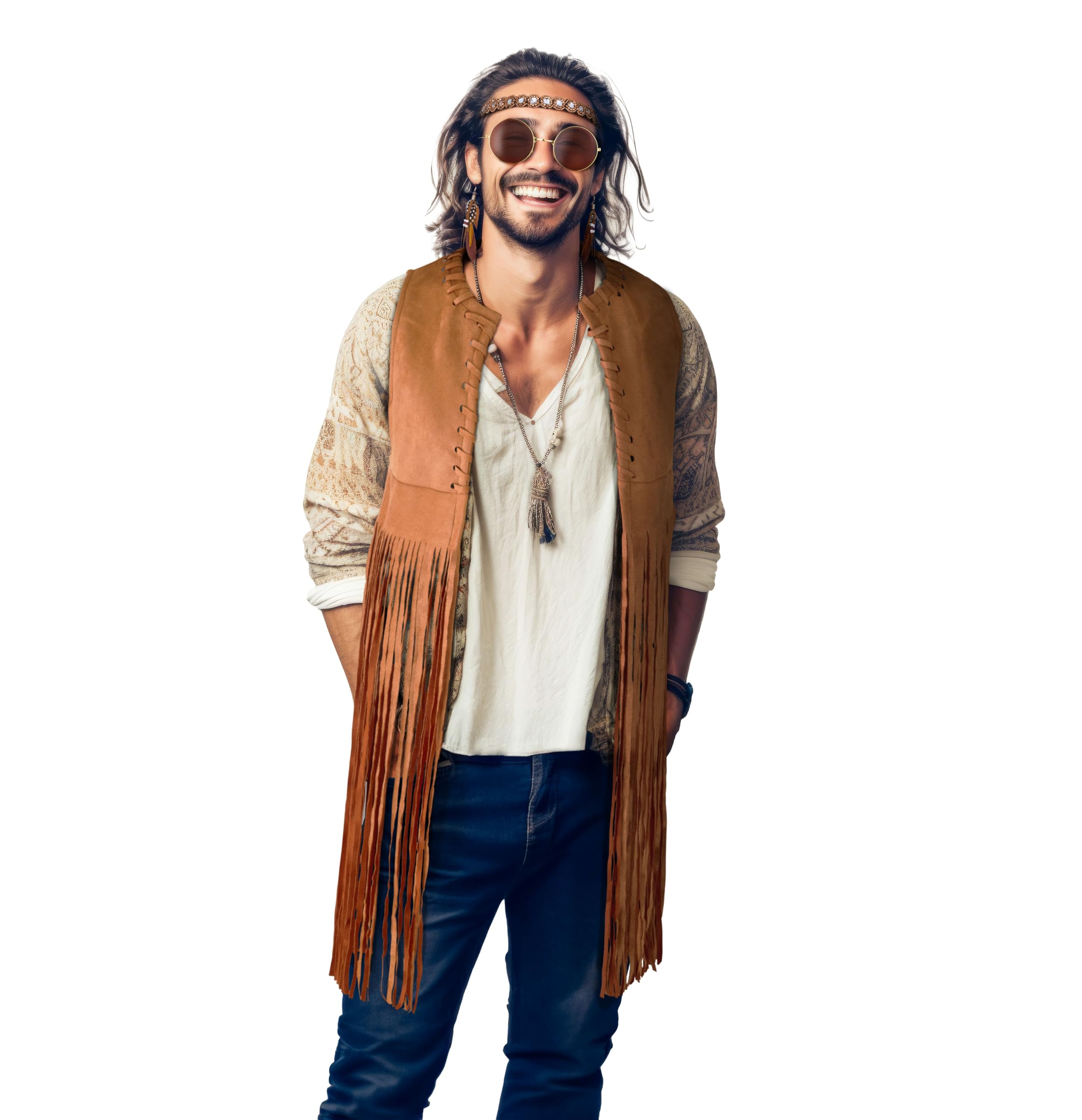 Native American Costume Set including Headband + Glasses + Earrings (XXL), Brown - Image 3