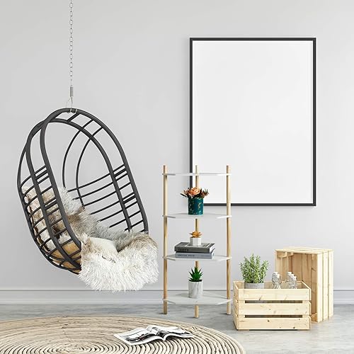 Miniatura 4 de LITA Mesa auxiliar de madera moderna, soporte de 4 capas para plantas con almacenamiento de revistas para dormitorio, sala de estar (blanco, 4