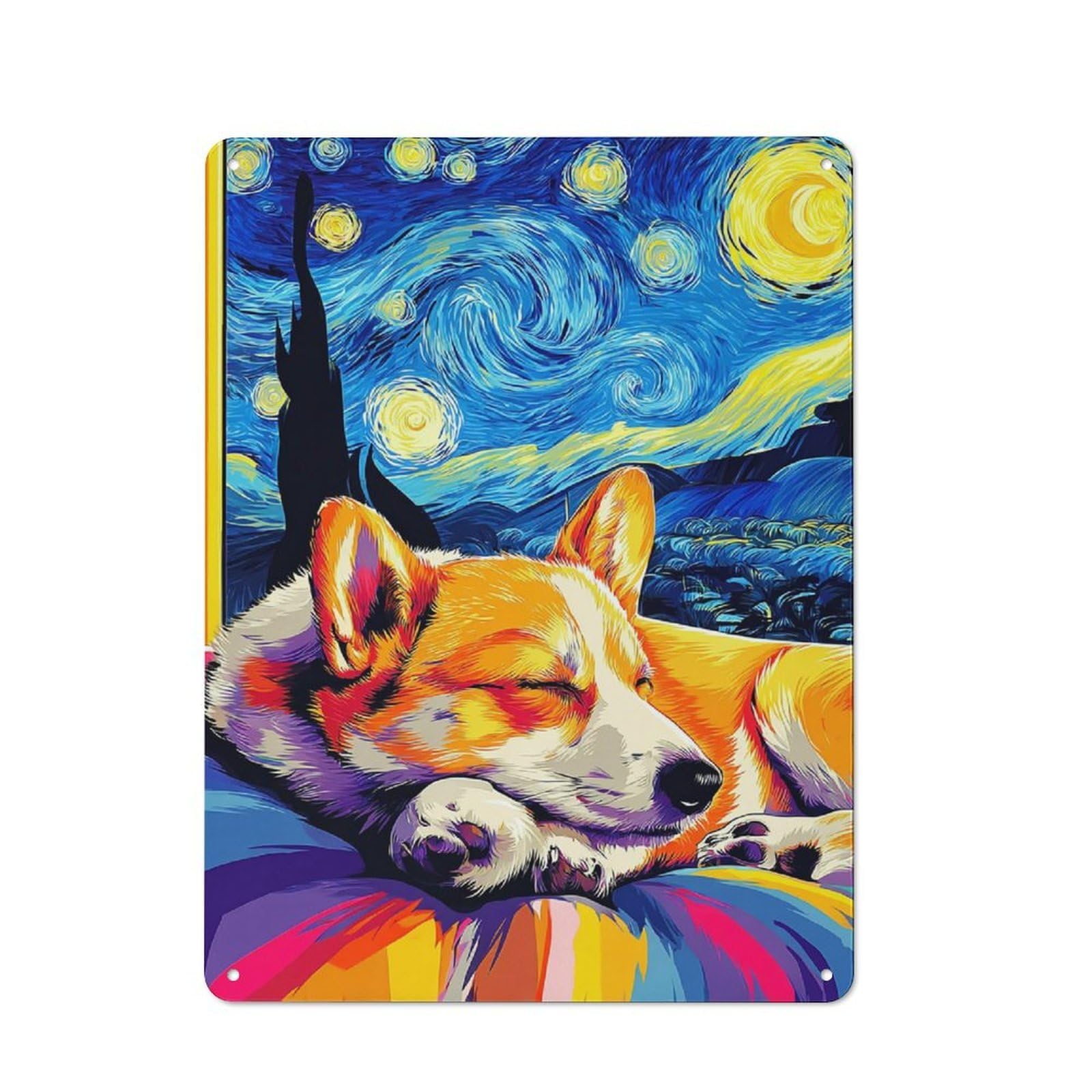 Junmoney Starry Night Corgi Dreamscape Tin Sign 40X30cm With For Workshop Wall, Vintage Decor, Gift For Workshop Decor Fans During The Christmas Season
