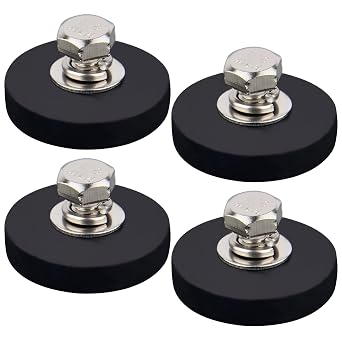 MUTUACTOR Neodymium Rubber Coated Magnets,4PCS Permanent Rubber Earth Magnet with M6 Female Threaded Hole,Non-Scratch Mounting Magnet Heavy Duty for LED Lights,Camera Mount and Signal Bases