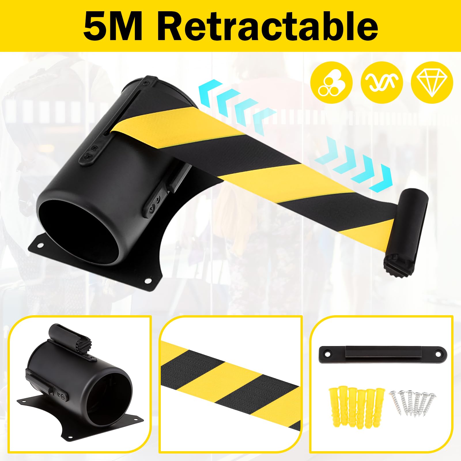 Sistema Retráctil Guía de de de de 5 Metros, Negro y amarillo