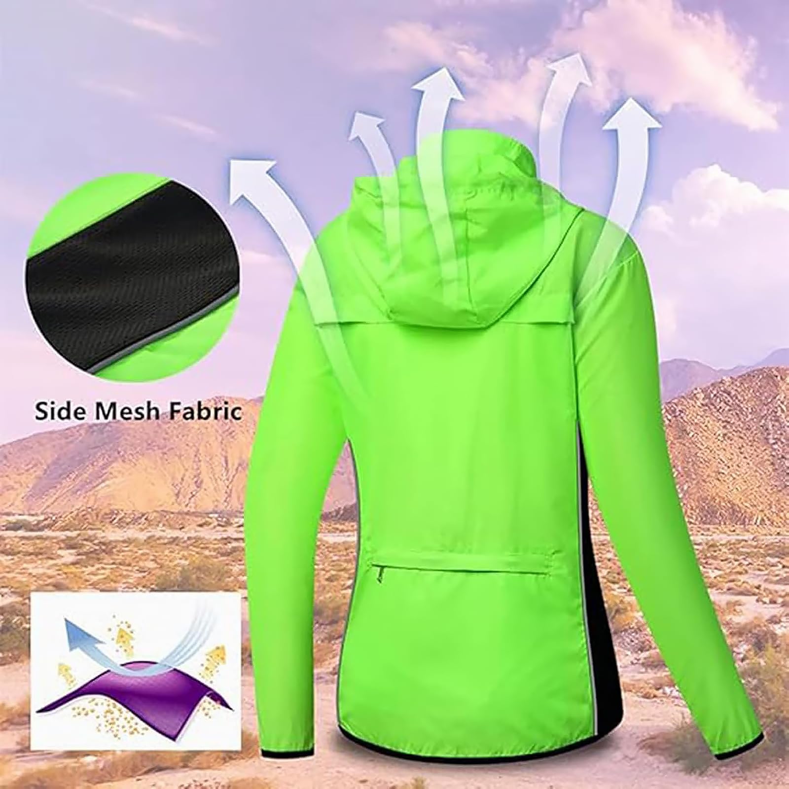 Chaqueta de Ciclismo y Running para Mujer con Tiras Reflectantes y Cremallera, Impermeable, Cortavientos, Ligera y Transpirable para Correr, Ciclismo y Jogging,Black-M