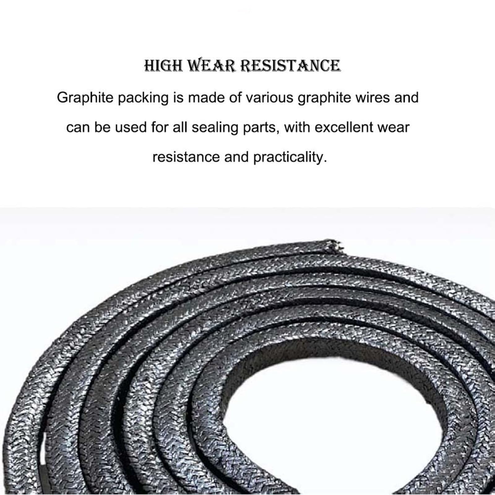 Geflochtene Graphit-Dichtung 3-30mm Breite, Flexibel für Pumpenpackung/Ventilspindel/Mechanische Dichtung(8 * 8 * 1000mm)