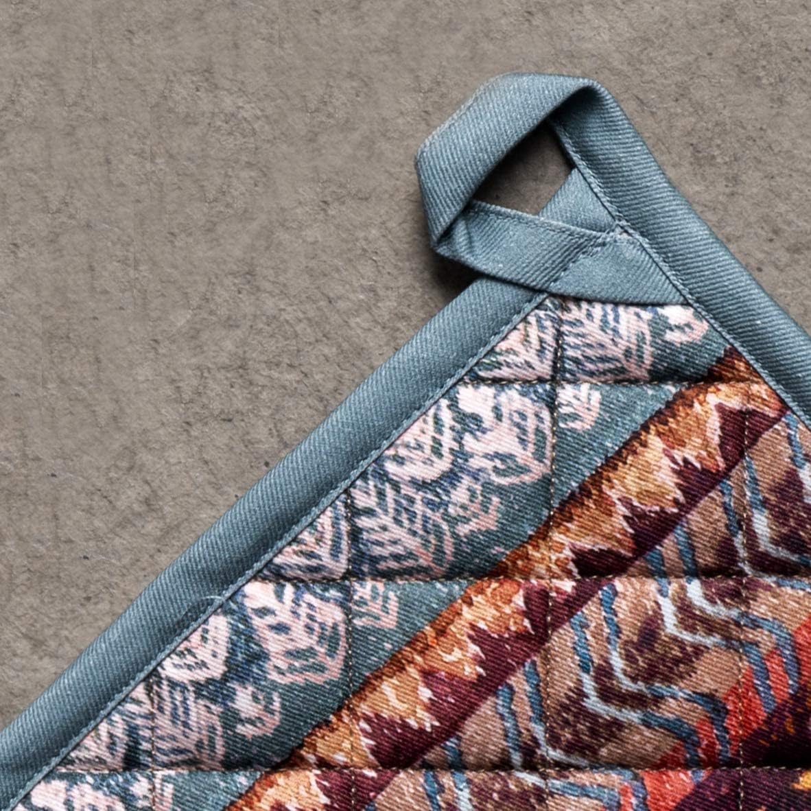 Maison d' Hermine Fair Isle 100% Cotton Set of Oven Mitt (19cm x 33cm) and Pot Holder (20cm x 20cm) for BBQ | Cooking | Baking | Grilling | Microwave | Barbecue | Thanksgiving/Christmas