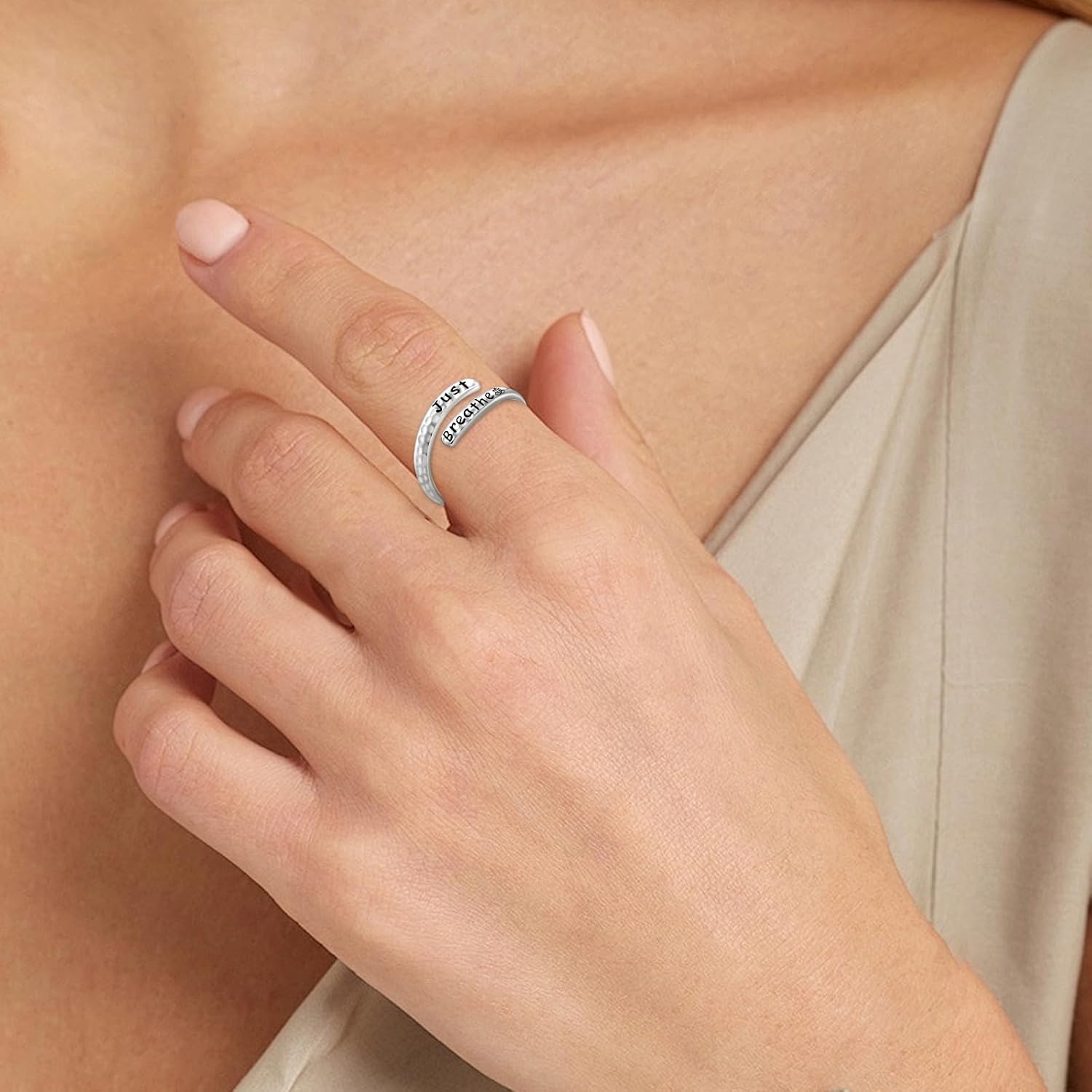 Inspirational Hammered Ring for Women - 925 Sterling Silver Hypoallergenic Hope Cross Adjustable Wrap Ring Religions Jewelry Encouragement Gift - Image 2