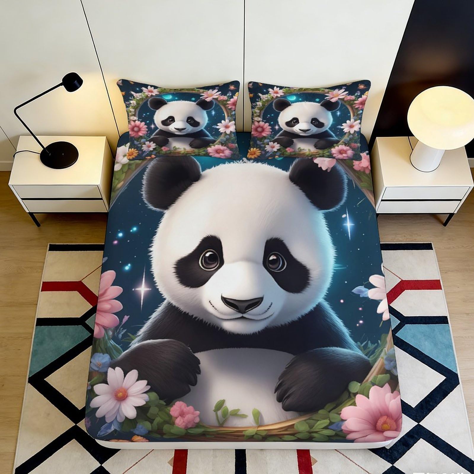 Jqzkxnhpbr Style-6 3D Printed Panda Floral Fitted Sheet Microfiber Soft Decorative Animal Bed Cover For Bedroom Guest Room Dorm 90X200x25cm