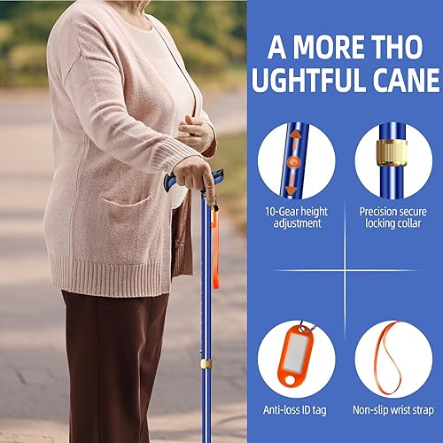 Miniatura 5 de DEOMAi Bastón cuádruple ajustable para hombres, mujeres y personas mayores con mango de agarre cómodo, bastón giratorio de 360 para todo terreno,